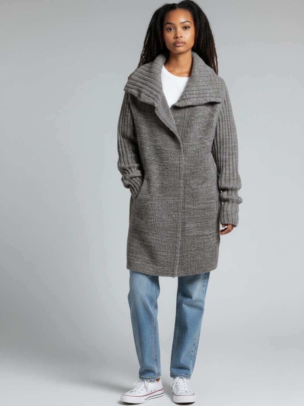 prAna Gray Yunna Long Cardigan Jacket Sz S Cotton Wool Gorpcore Minimalist